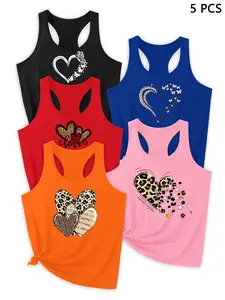2026 Trendy Heart Letter Print Tank Tops, Outdoor Sports Wear, Deep Blue Set, Casual Summer Yoga Shirts, Yoga Sports Vest, Sports Apparel, Sports Clothing