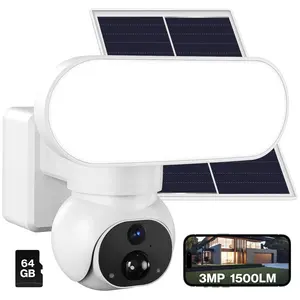 Solar Floodlight Camera Wireless, 1500LM Security Light with 2K Video, Color Night Vision, IP65 Weatherproof, No Wiring Needed, Includes 64GB SD Card