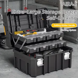 Airaj Ultra-Large Tool Box with Lid, Stackable Design, Ergonomic Dual Material Handle, Safety Lock, Portable Storage Organizer, Toolbox Storage Box