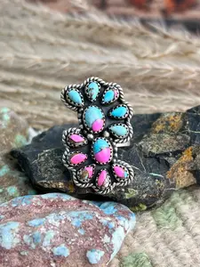 Handmade Sterling Silver Cotton Candy Adjustable Ring "Signed Nizhoni"