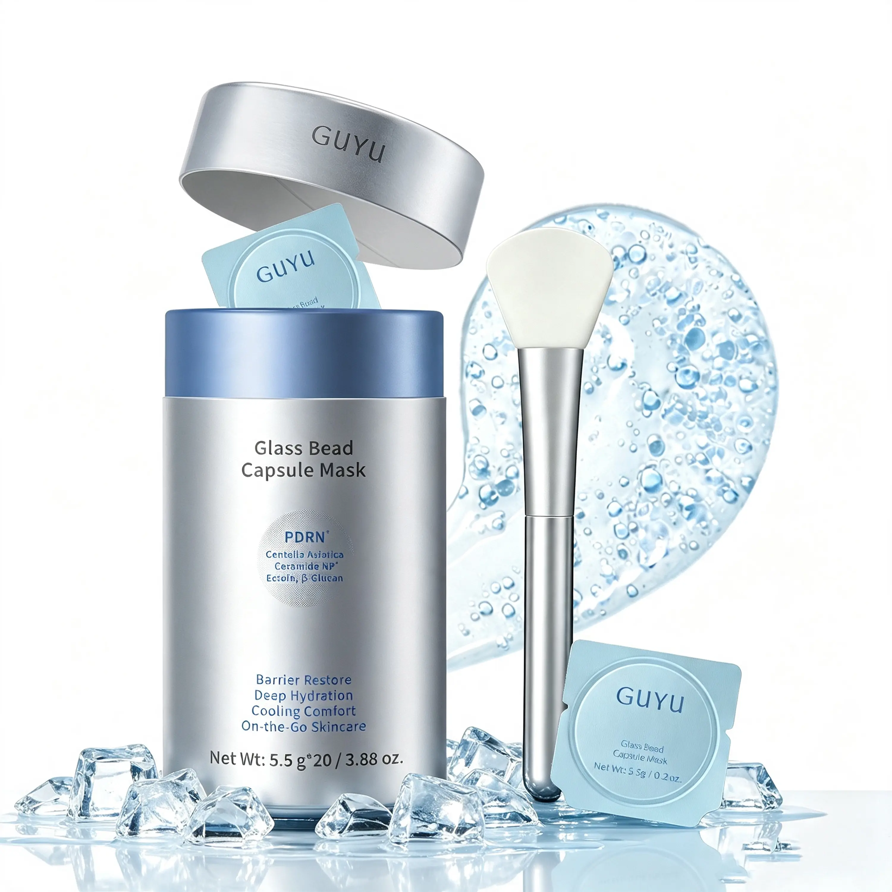 【NEW】GUYU Glass Bead Cooling Face Mask - 20 Single-Use Capsules, Lightweight Jelly Mask with PDRN, Ceramides, Squalane, Active Peptides, Moisturizer, Soothing, Repairing, Freshness, Brightens Tired-Looking Skin, Travel-Friendly for Sensitive Skin