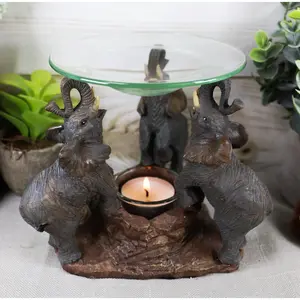 Ebros Trio Elephants Oil Warmer Statue Wax Tart Burner Aroma Diffuser Figurine