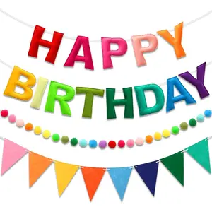 Pre-Strung Happy Birthday Banner & Felt Set - Colorful Birthday Decorations for Men Boys Girls| Reusable Supplies for Indoor &