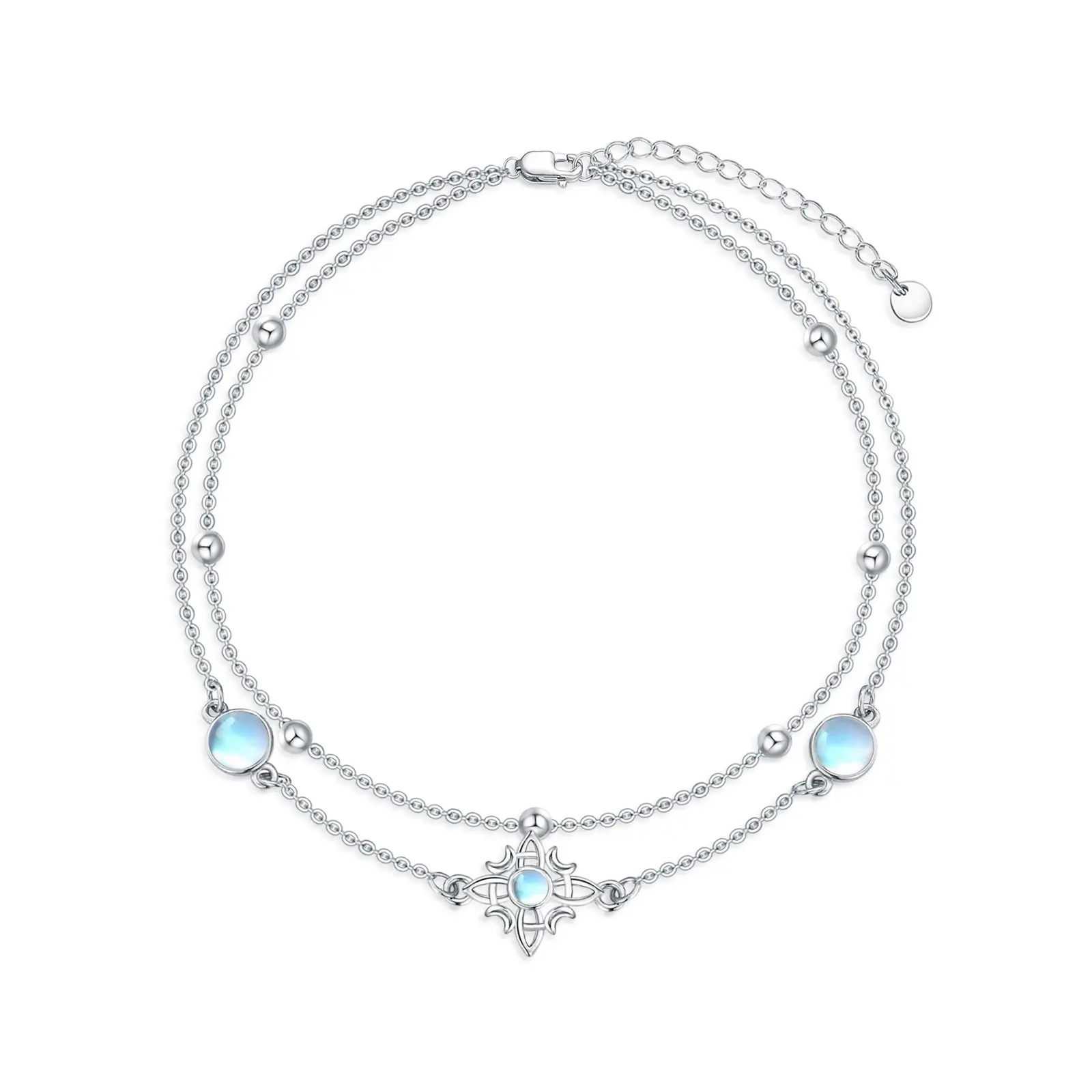 Moonstone Cross Celtic Knot Anklet, 925 Sterling Silver Moonstone Jewelry Gifts For Woman Girls, 8.5+2 inches chain,Perfect Gift for Mother's Day