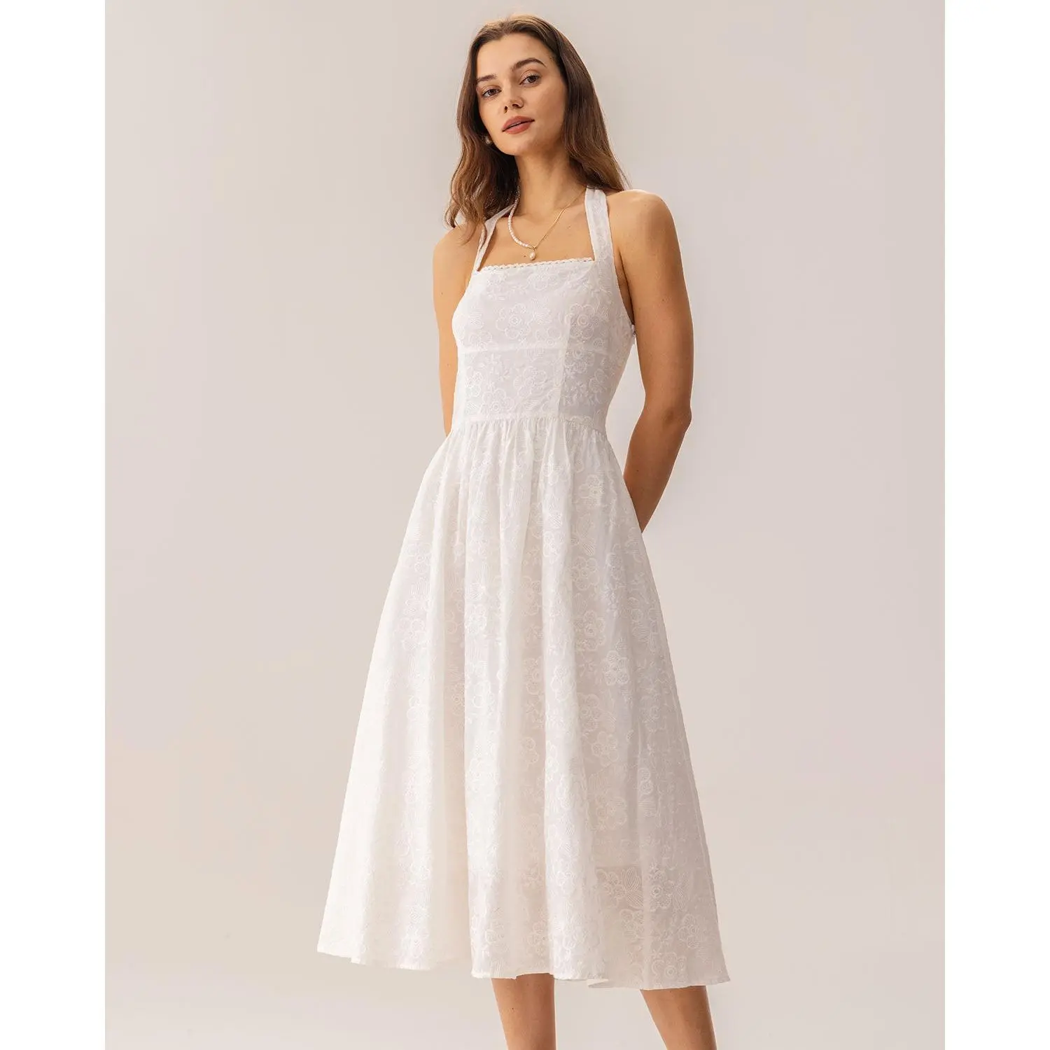 rihoas Women's Waisted White Embroidery Halter Midi Dress - Sleeveless Cotton Fabric Casual Womens Dress, Womens Dresses - TikTok Shop rihoas Women's Waisted White Embroidery Halter Midi Dress - Sleeveless Cotton Fabric Casual Womens Dress, Womens Dresses - TikTok Shop