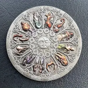 Zodiac Coin Collection, 12 Zodiac Coins with Lucky Goddess Protection Coin, Iron Material, 4cm / 1.57 Inches, New Era Collectible Coin