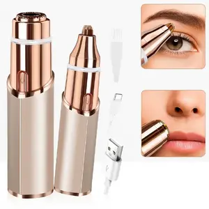 Aibesser Portable Eyebrow Shaver 2 in 1 Rechargeable Waterproof Facial & Eyebrow Hair Trimmer with 18K Gold Head & Stainless Steel Blades for Gentle Painless Hair Removal outdoorfun