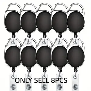 8pcs Retractable Badge Clip ID Card Holder Badge Reel Outdoor Keychain Button Reel Clip
