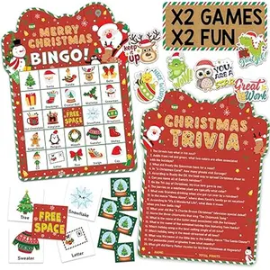 Christmas Bingo & Trivia Game Set for Kids & Adults – 30 Players, Holiday Party Games for Families, Classroom Activities, Xmas Party Entertainment, Large Group Christmas Games, Winter School Events, Fun Holiday Activities Kit, Bingo Game, gift for kids