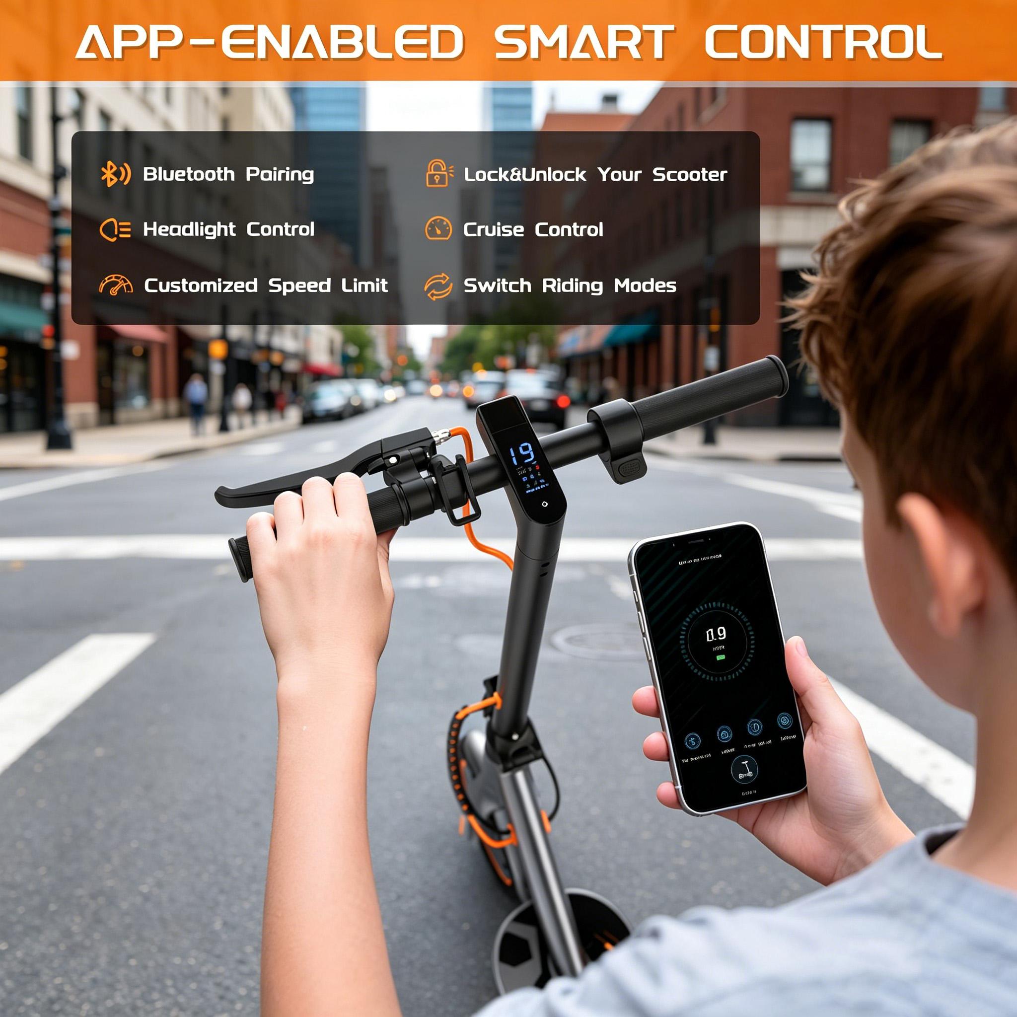 B 2026 Trending Orange Foldable E-Scooter | 350W Electric Scooter for Kids Teens Boys Girls | Dual Brakes 8.5" Solid Tires 15° Climb | Safe Outdoor Adventure Great Gift