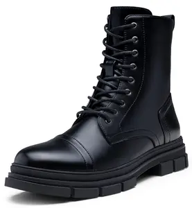 Black Matte Men's High Top Motorcycle Boots Waterproof Durable Lace-Up Design for Fashion and Functionality Footwear Closed