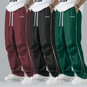 3-piece Set of Men's Sports Jogging Pants, Side striped decorative pants, straight leg loose sports pants, comfortable, breathable, lightweight pants suitable for daily leisure sports