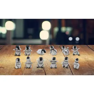 12-PC Cute Penguin Baby in Different Poses 2.5"H Mini Penguin Baby Statue Decoration Figurine