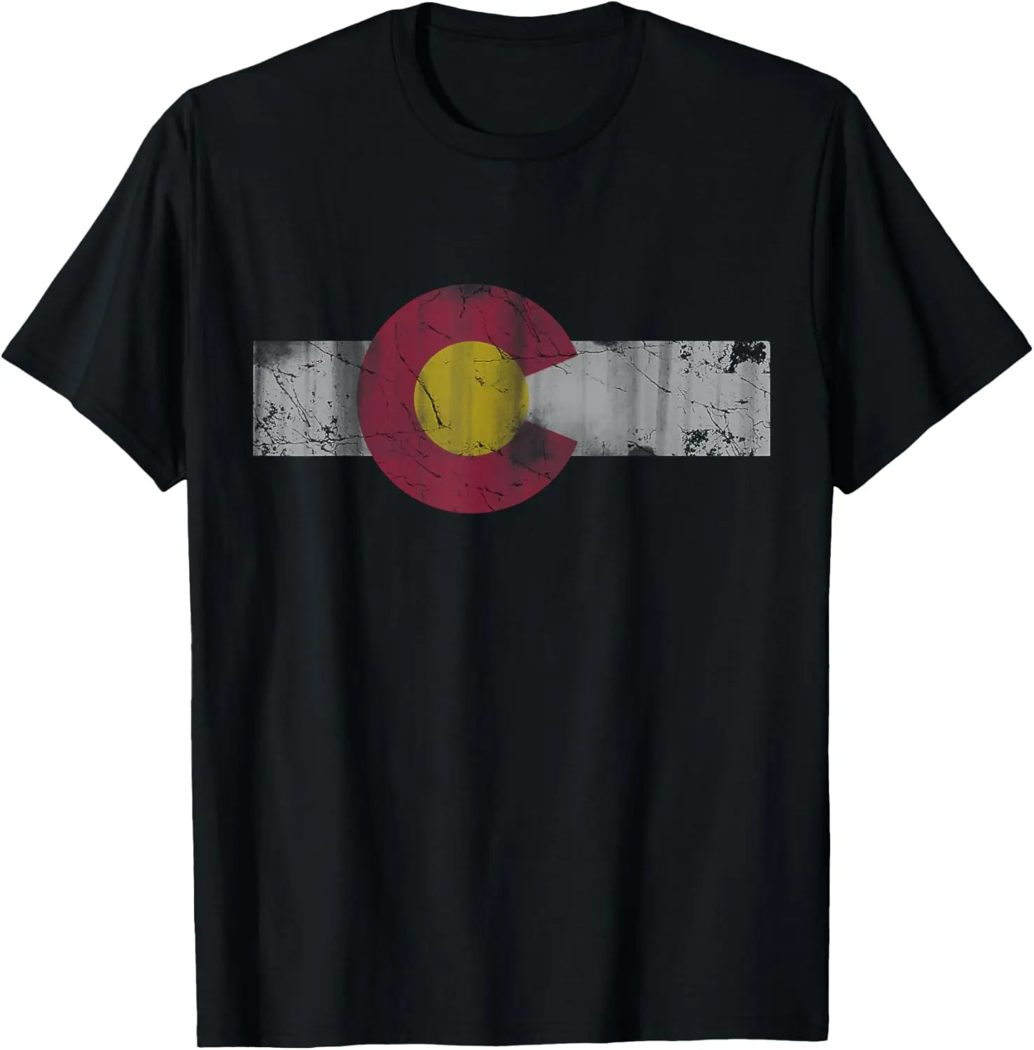 Women's Plus-Size 100% Cotton Vintage Fade Colorado Flag Graphic Tshirt - Short-Sleeve, Round Neck, Everyday Casual Streetwear Distressed Clothes Top