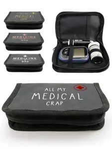 Portable Multi-Layer Blood Glucose Meter Storage Box, Multi Compartment Design, Medical Pattern, Diabetes Travel Kit, Diabetic Accessories, Health Essential