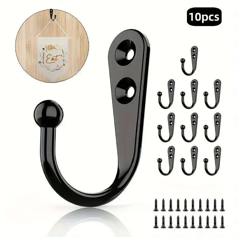 10 wall mounted hooks, retro design, suitable for hanging towels, clothes, hats and other items, made of metal, suitable for bedrooms, bathrooms, kitchen cabinets and other spaces, with screws included.