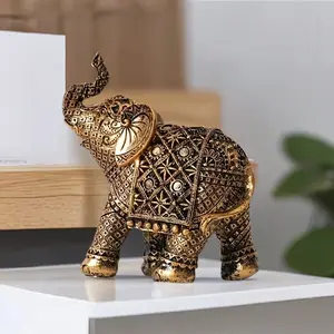 Resin Elephant Statue Decorative Sculpture, Feng Shui Wealth Symbol, Ideal for Bookshelf, Living Room, Office, Coffee Shop Decoration