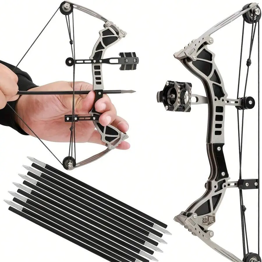 9.5" Compound Bow And Arrows Set For Target Shooting Hunting Games Pocket Bow Survival Bow RH/LH Archery Gift