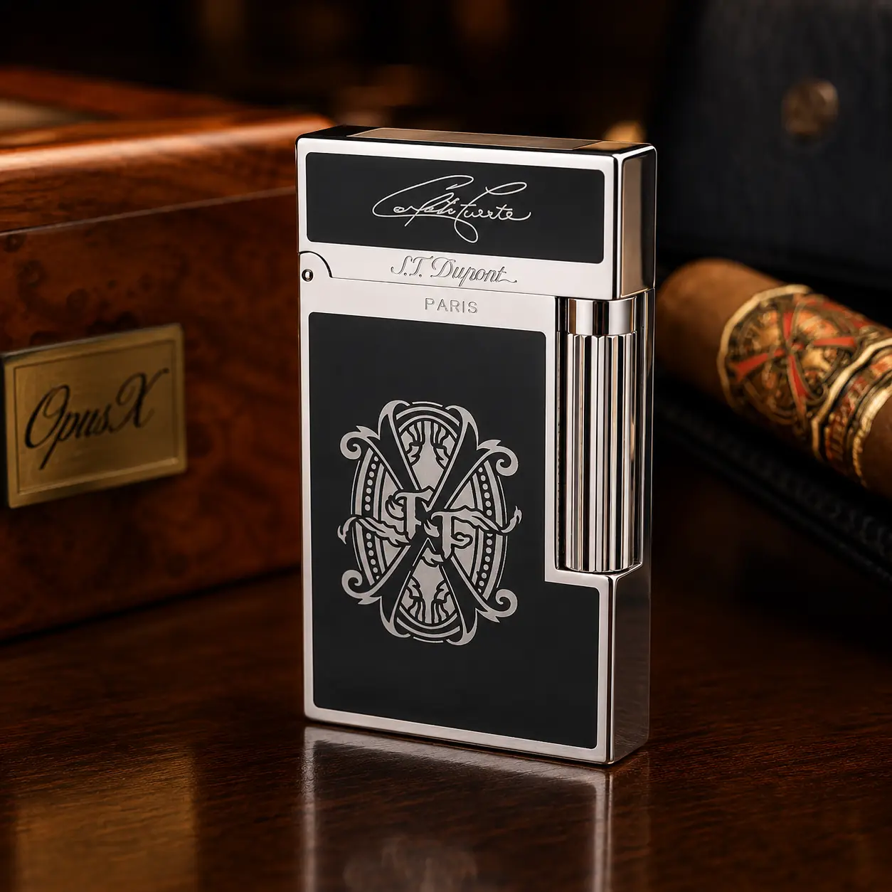 DPT Double-Flame Lighter, Black Lacquered Silver Metallic Luxury Gift Lighter Accessories, 140g Fuente-OpusX Design, Ornaments