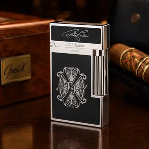 [Double Flame] DPT lighter Fuente-OpusX Black Lacquered Silver 140g Luxury Gift