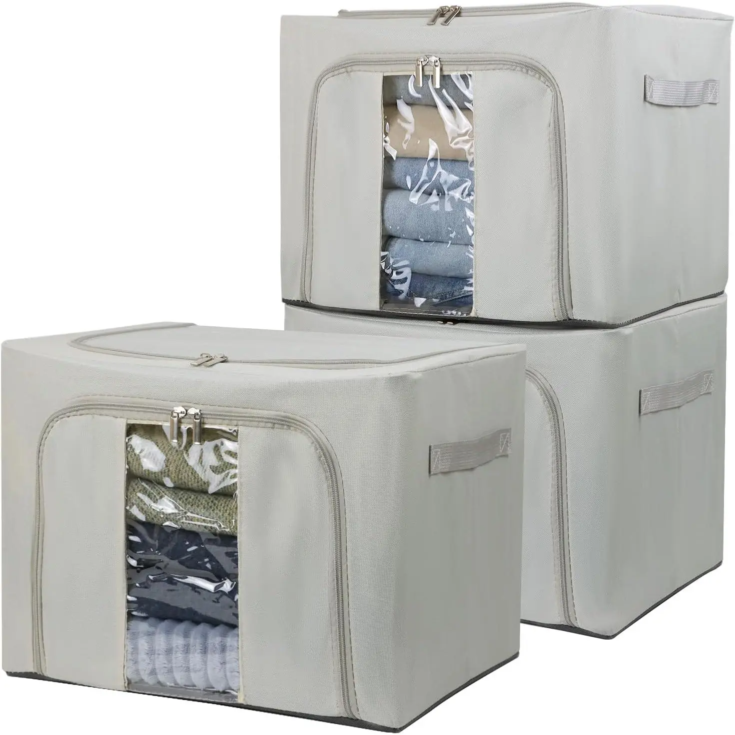36L Clothes Storage Bins with Metal Frame, 3 count Stackable Clothing Storage Boxes Containers with Lids, Foldable Oxford Fabric Clothes Organizer Bags Closet Organizers Organizing Bin for Sheet
