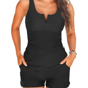 2025 New Tankini Set Square Neck Small V Conservative Sleeveless Swimsuit Set Boxer Pocket Two-Piece Set deep chic