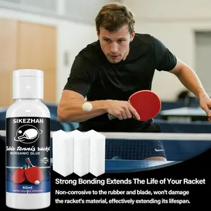 SIKEZHAN 60ml Professional Table Tennis Racket Inorganic Glue Water Soluble Ping Pong Paddle Adhesive VOC Free Non Toxic Rubber Glue Kit With 3 Application Sponges For DIY Racket Assembly Fast Drying Strong Bond High Elasticity Sports Accessories