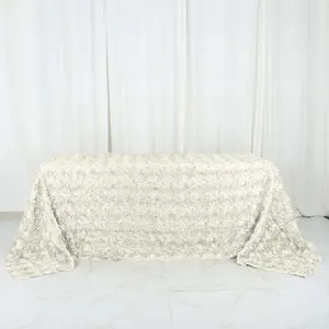 Satin Rectangle Tablecloth 90"x132" Ivory - Grandiose 3D Rosette Table Cover