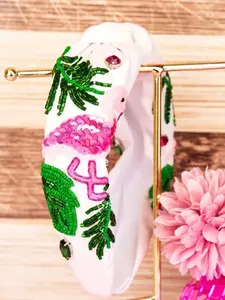 Flamingo Embellished White Fabric Knotted Headband