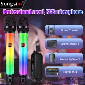 Songsim WX82 Dual-Channel Portable Wireless Microphones with Transparent Handles, Built-in Dynamic RGB Lighting, Universal Compatibility, Easy Plug-and-Play Setup, Ideal for Couple Duets, Home Karaoke
