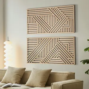 Modern Geometric Wood Wall Art Set of 2 (22" x 44" Each) – Large Cutout Panels for Contemporary, Minimalist, and Mid-Century Home Decor
