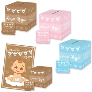 Party Hearty Baby Shower Games, 50 Diaper Raffle Tickets, Diaper Raffle Ticket Cards Box, Baby Shower Decorations, Raffle Prizes, Baby Shower Ideas, Kraft, Blue, Pink or Combo