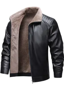 Men's Thickened PU Leather Thermal Lined Jacket, Autumn Winter Lightweight Business Casual Fashion Outerwear, Stylish Lapel Design, Versatile Fit, Coats