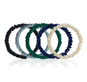 Set of 5 Mulberry Silk Hair Ties, 100% Mulberry Silk, Trendy Thin Hair Ties for Women, Gentle & Smooth Hair Care