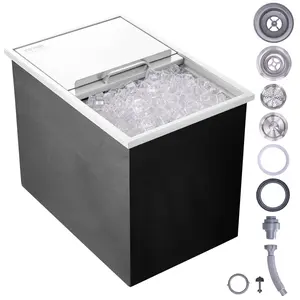 【DealsForYouDays】VEVOR Drop in Ice Chest,  , 27"L x 18"W x 21"H Stainless Steel Ice Cooler, Commercial Ice Bin with Sliding Cover, 40.9 qt Outdoor Kitchen Ice Bar, Drain-pipe and Drain Plug Included, for Cold Wine Beer Utensils Indoor