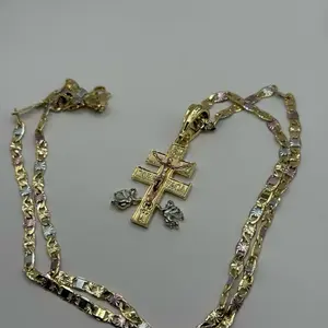 CARAVACA Necklace Gold Plated Tricolor with Cross Pendant Elegant Tricolor Design