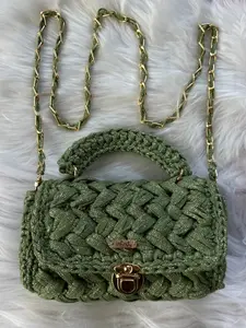 Crochet bag - green gold sparkle
