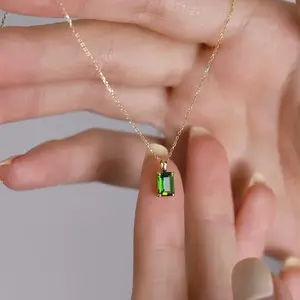 925 sterling silver 14K gold finished green stone  - adjustable laytered necklace