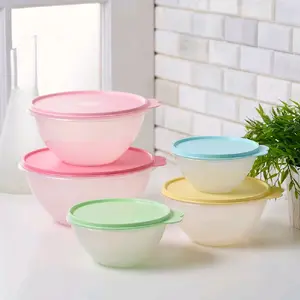 Tupperware 5-Piece Classic Wondelier Plastic Nesting Bowls Set - Cereal, Fruit Salad, Salad Serving & Soup Bowls for Tableware Needs, Cereal Bowls Set