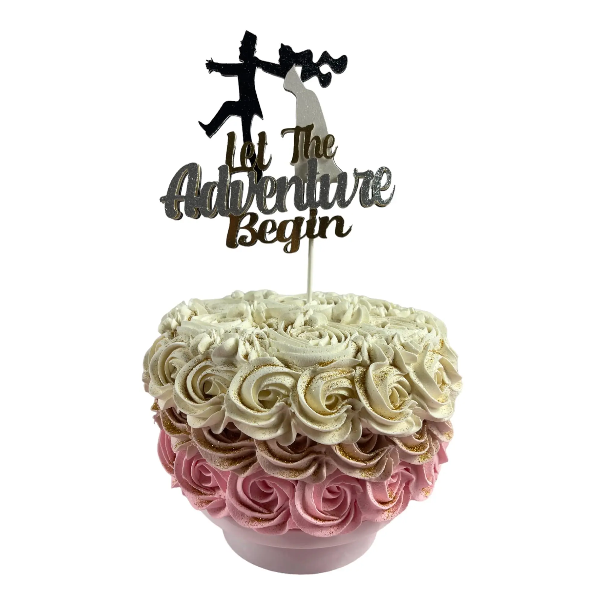 Creativity Shimmers Let The Adventure Begin, Wedding, Engagement Cake Topper, Multilayered, Multicolor, Reusable, Handmade, Sturdy, Safe