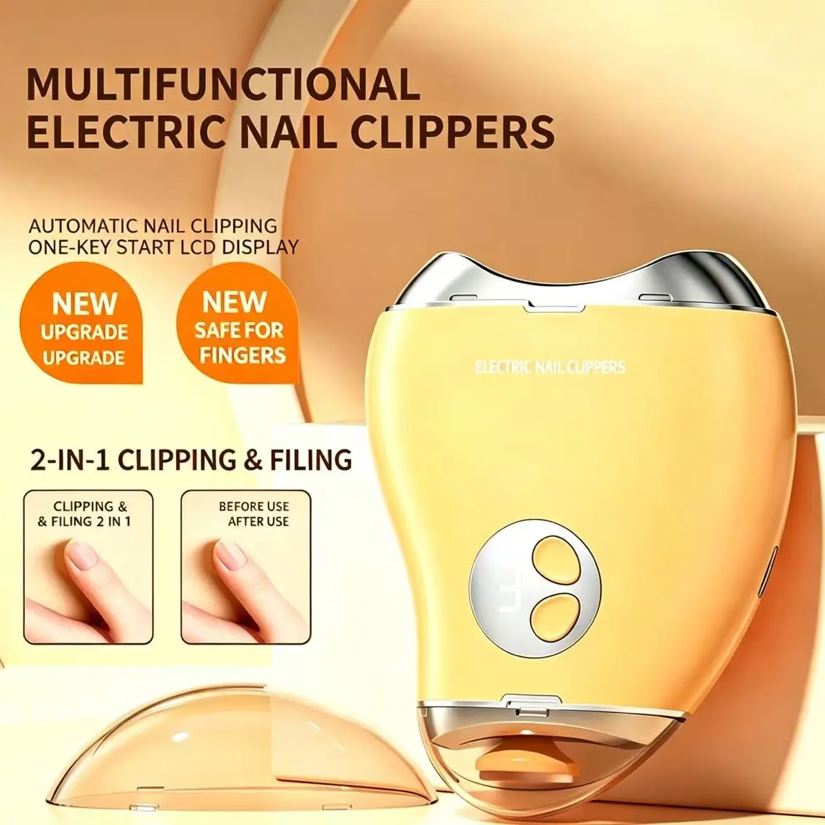 Electric Nail Clipper for Hands and Feet, New Generation Dual-Function Automatic Portable Nail Clipper, LED Light, Three Speeds, Gentle Care