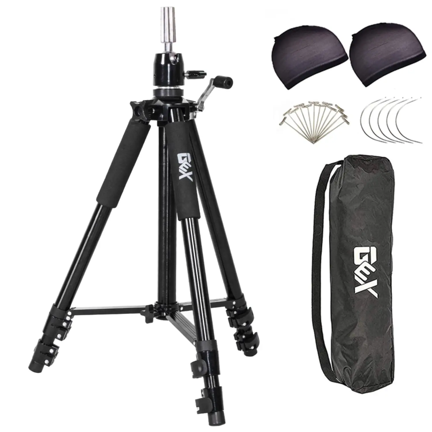GEXWORLDWIDE 63 inch Portable Rust-Resistant Sturdy Aluminium Mannequin Tripod Stand - Adjustable Height, Rubber Non-Slip Base, Heavy-Duty Detachable Head Holder, Collapsible Wig Making Tool, Cosmetology Training Accessory, Includes Bag