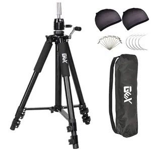 Gex Heavy Duty 63" Mannequin Tripod Stand for Wig - Black, Adjustable Height, Portable Design, Includes Head Stand, Wig Holder & Bag, Ideal for Cosmetology Training, Aluminium Alloy, Non-Slip Rubber Feet