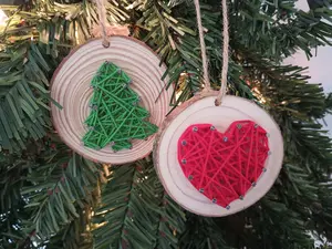 DIY Craft Kit Holiday String Art Christmas Tree and Heart Ornaments. Choose Pre-Nailed, Nails in Kit with Template, or Completed Set