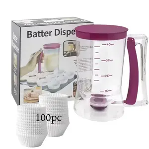 Cupcake Batter Dispenser  With 100 Cake Cups, Bakeware Maker with Measuring Label, Perfect Baking Tool for Cupcakes, Waffles, Muffin Mix, Cake or Any Baked Goods