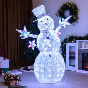 COSTWAY - 5 ft Pre-Lit Christmas Snowman with Stars