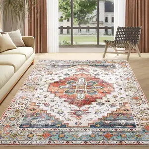 【GARVEE】Washable Rug 5x7 Area Rugs for Living Room Large Boho Rugs Bedroom Kitchen Laundry Room Rugs Soft Vintage Non Slip Indoor Distressed Floor Carpet