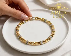 14K Two-Tone Gold Rondel Heritage Link Bracelet 7.5"