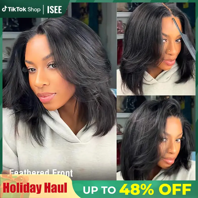 【Hot】ISEE HAIR Wear Go 9x6 Tpart Layered Cut Bob Yaki Straight Wig 180% & 250% Natural Black & Reddish Brown Deep Part Lace Glueless Wig #TikTokShopHolidayHaul