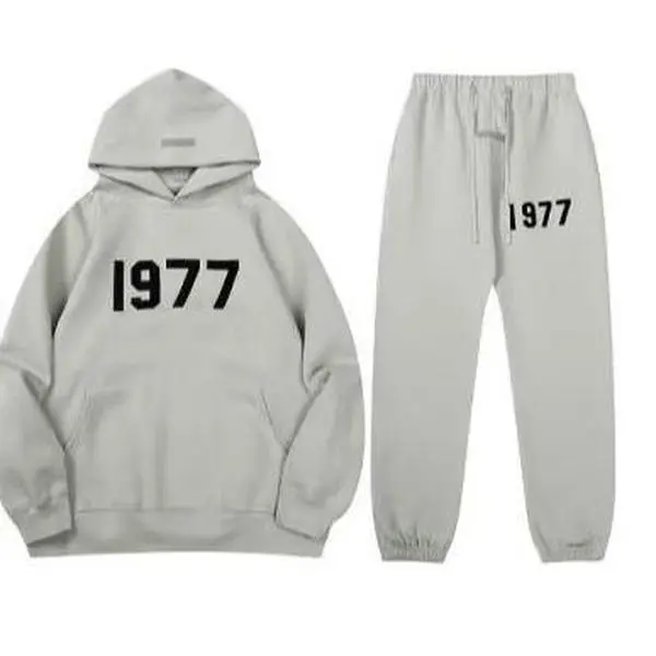 Men's 1977 Essential 2-Piece Black Streetwear Tracksuit - Unisex Pullover Hoodie, Joggers, Gift for Him/Her 2026